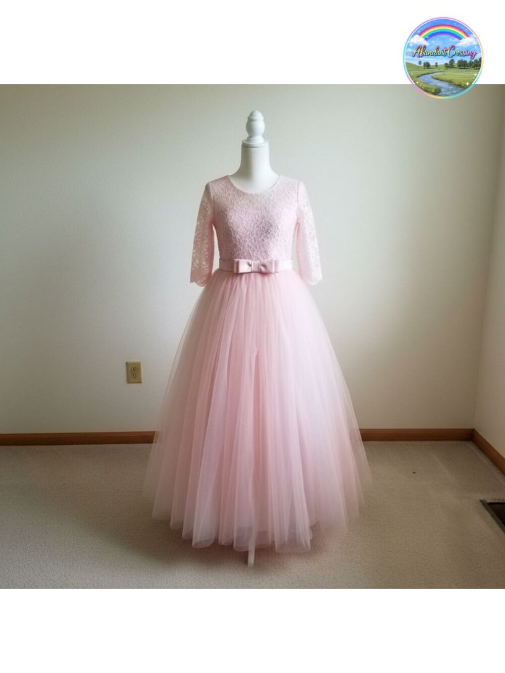 Flower Girl Lace Maxi Dress 3/4 Sleeve Princess Formal Wedding